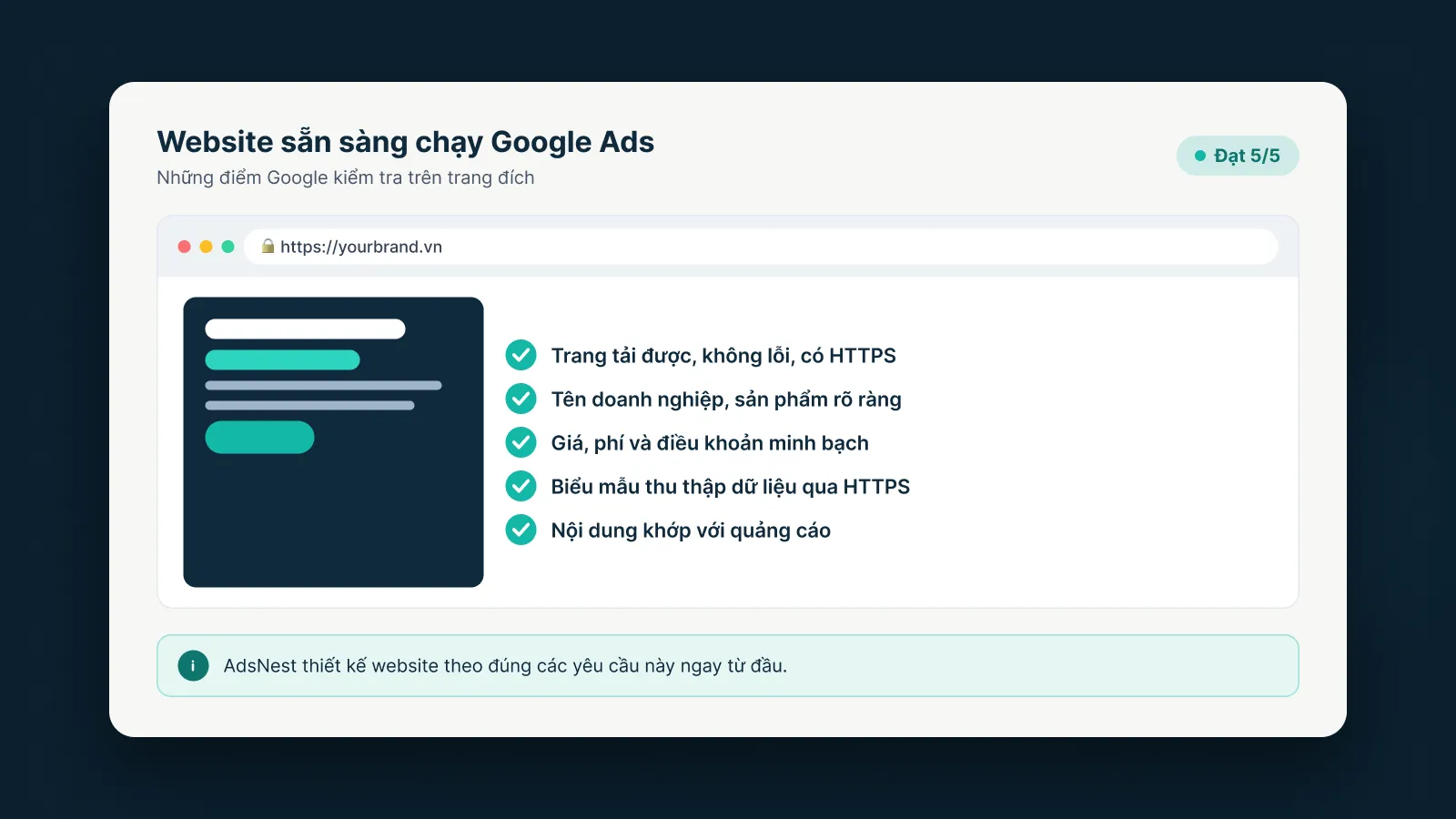 Checklist website sẵn sàng chạy Google Ads